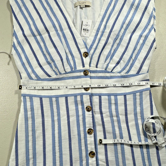 Loft NWT Striped Button Flare Dress Women’s Size 8 Blue Vertical Stripe - Picture 6 of 6